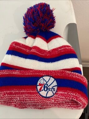 Philadelphia 76ers Red White Blue Pom Beanie